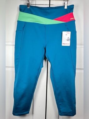 NWT Marmot Cliff Climber Capri Teal High Rise Side Pockets Size XL